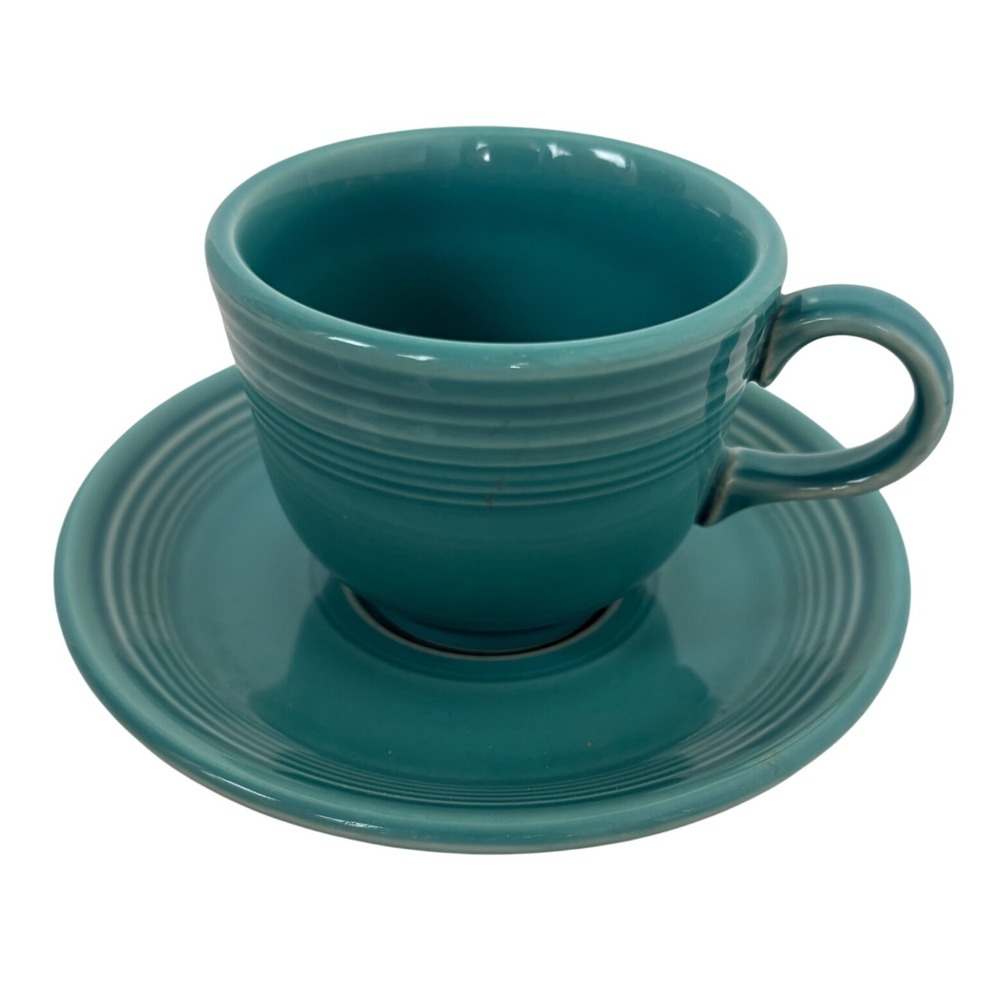 Fiesta Turquoise Cup & Saucer Set ‎ Fiestaware HLC Teal Blue Green FLAW